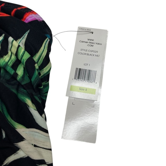 Carmen Marc Valvo Ruched One Piece Swimsuit Organic Bloom Black Floral 4 New - Picture 4 of 7
